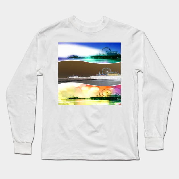 Santa Monica Pier Tricolor Long Sleeve T-Shirt by Christine aka stine1